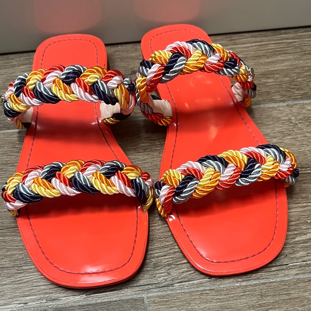 kate spade Bright Red Braided-Detail Slide Sandals